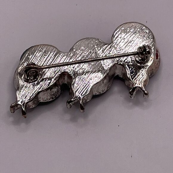 Vintage Ladybugs Brooch Pin Jeweled Silvertone 1 1/2” Width Whimiscal Fairycore - Picture 6 of 7